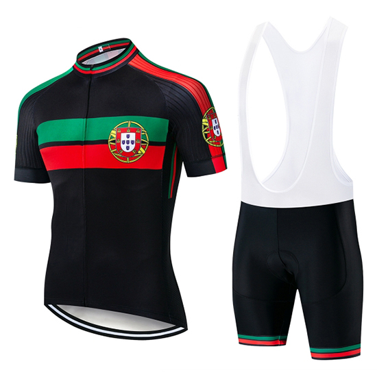 2019 Maillot Portugal Tirantes Mangas Cortas Negro Verde Rojo